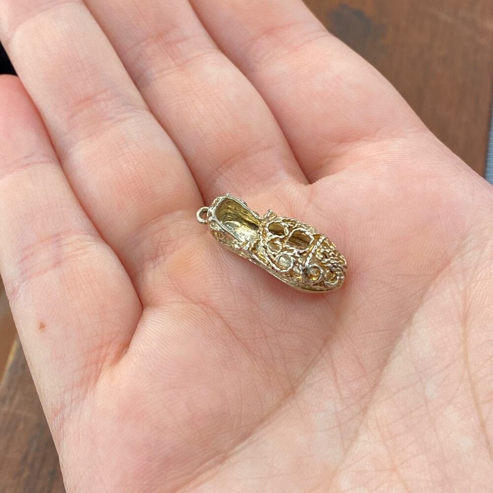 Vintage 925 Sterling Silver Arabian Slipper Ornate Pendant Bracelet Charm